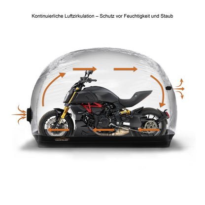 Aufblasbare Motorradgarage 260×120×160 cm – Transparent für Innen – Für Harley, BMW, Yamaha & mehr